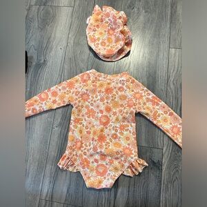 🌱🦢4 FOR $15!🦢🌱 Floral Long Sleeve Baby Swimsuit with Hat